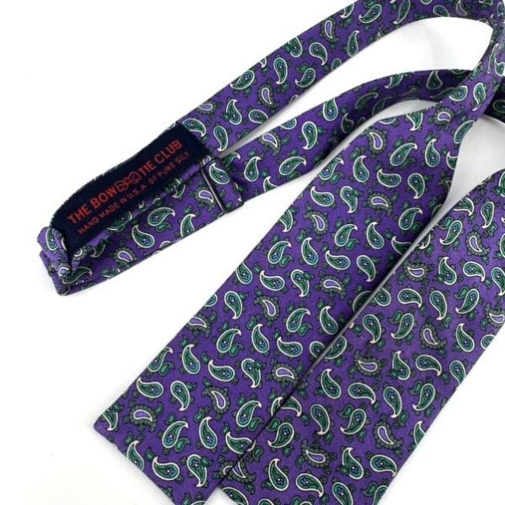 The Bow Tie Club Mens Pure Silk Paisley Handmade Adjustable Bow Tie Purple Green